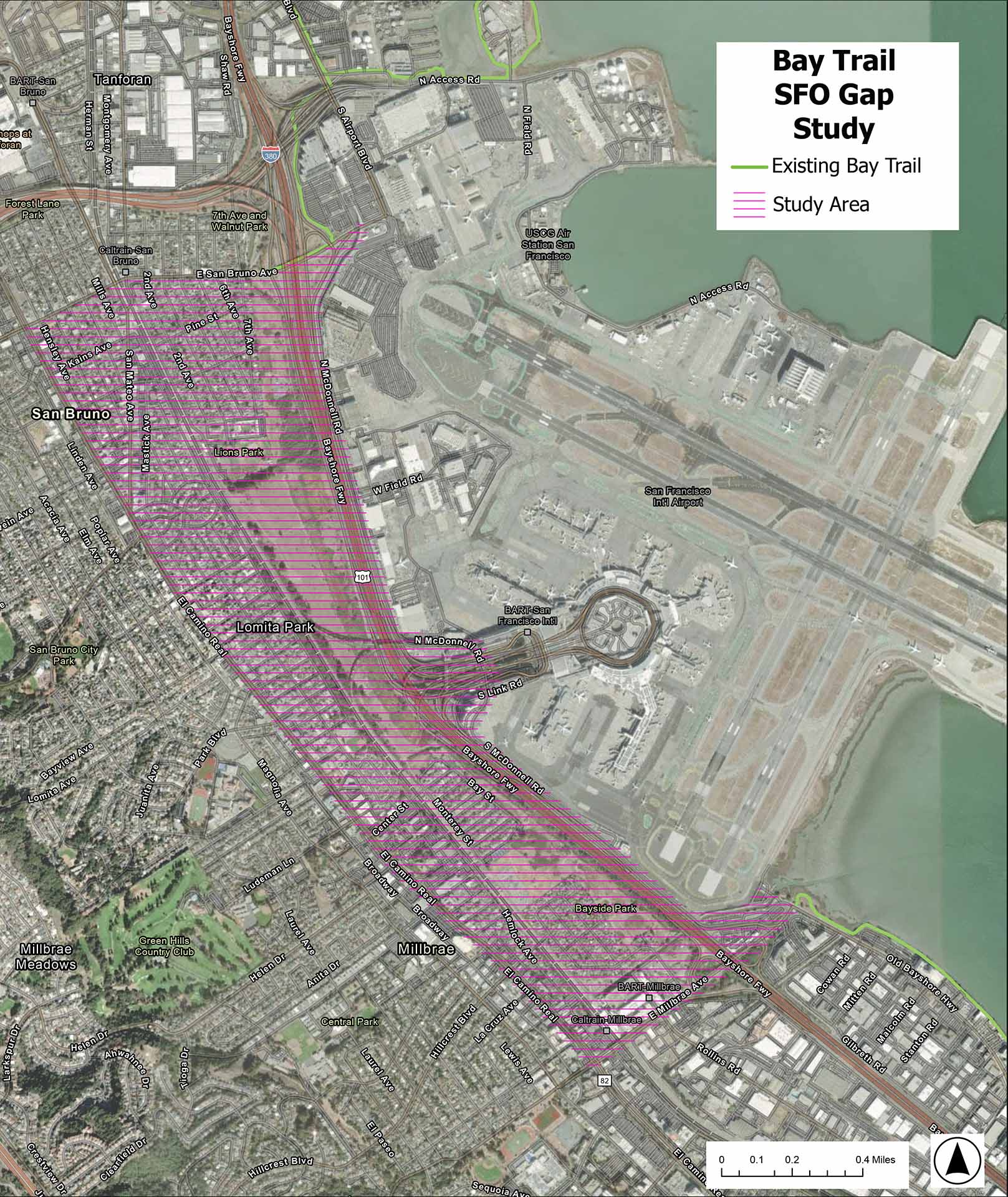 Bay Trail SFO Gap Study area map.