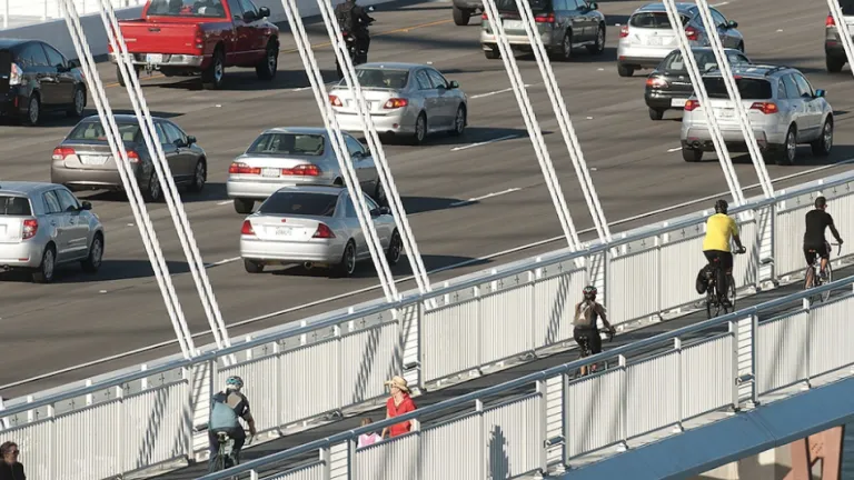 Aerial view of the bicycle-pedestrian path on the San Francisco-Oakland Bay Bridge.