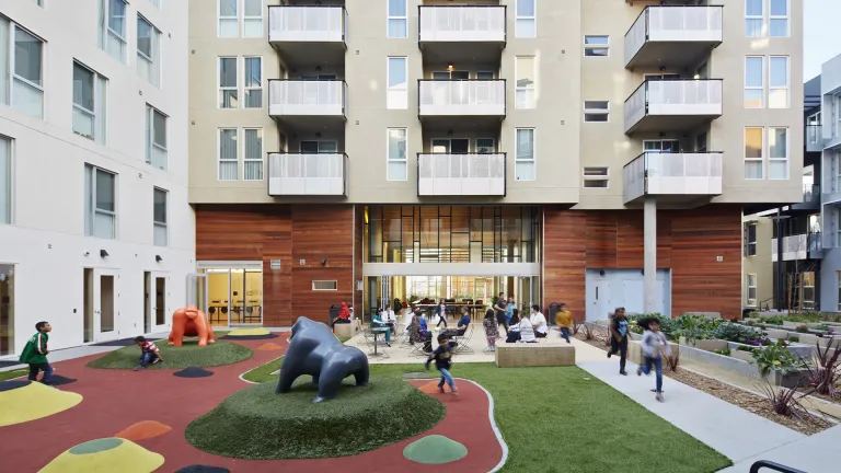 Playground in an apartment building courtyard at Station Center in Union City.