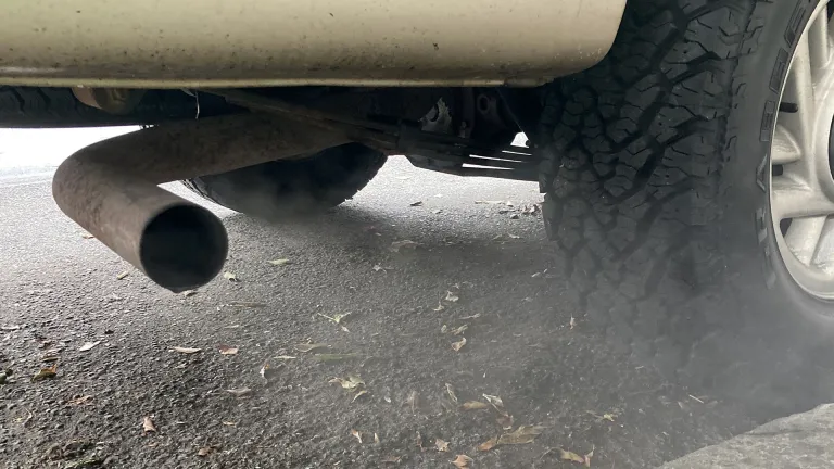 Pollution spewing from a light-duty truck's tailpipe.