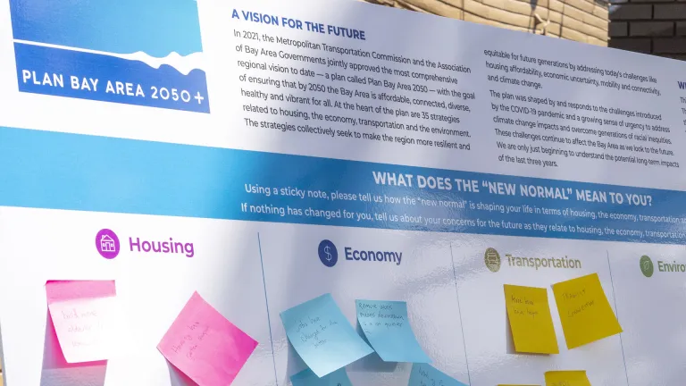 Plan Bay Area 2050+ workshop board with comments from members of the public.