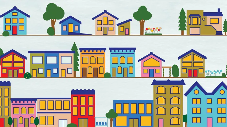 Graphic depicting many homes in a neighborhood.