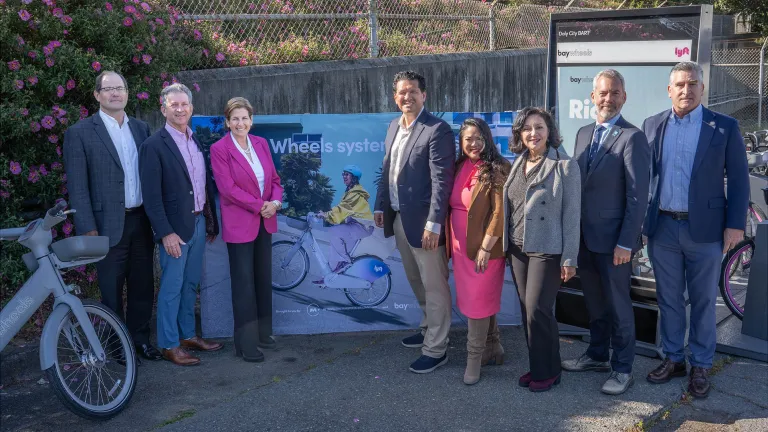 Bay Wheels bikeshare expansion event at Daly City BART station.