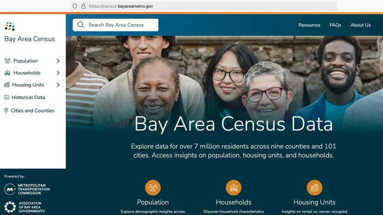 Screen capture of the homepage of Census.bayareametro.gov.