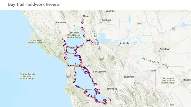 Screen capture of interactive Bay Trail Fieldwork Review Map.