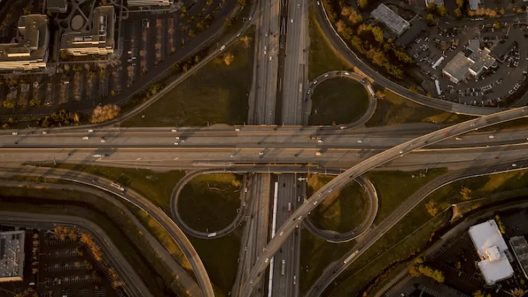 An aerial view of the I-580 and I-680 interchange