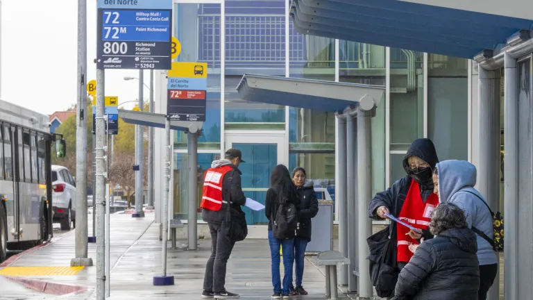 MTC staff surveying transit passengers at El Cerrito del Norte station.