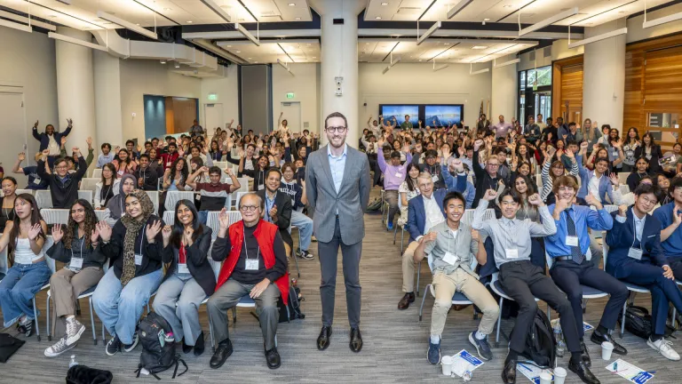 State Senator Scott Wiener with students from the 2025 class of the Norman Mineta Summer Academy.