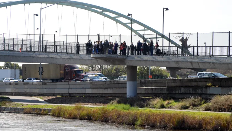 The 1-80 overpass allows bicycle and pedestrian access to the Marina.
