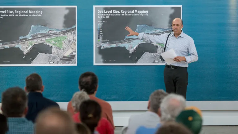 speaker presenting to Resilient by Design teams at Bay Bridge East Span