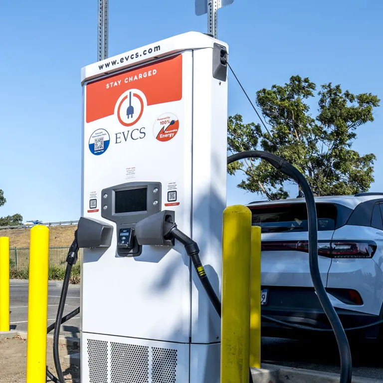 Electric vehicle chargers in a transit parking lot in Fairfield.