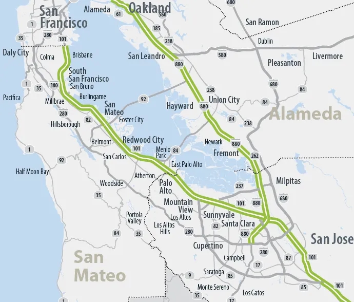 Map of 1-880 and US 101