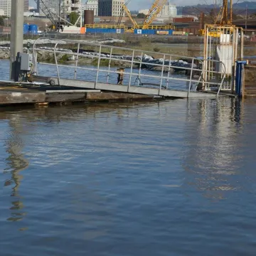 Oakland's Fifth Avenue Marina at king tide. This access gate is underwater. 