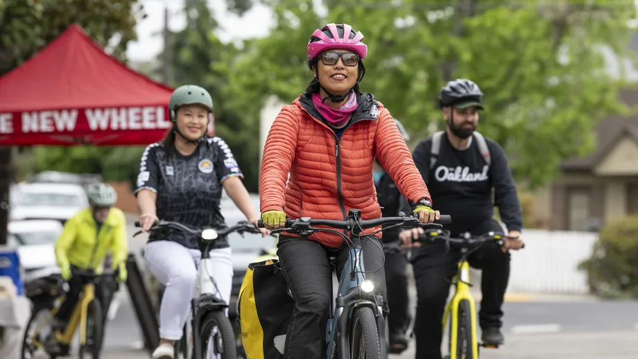 Cyclists in Oakland on Bike to Work Day.