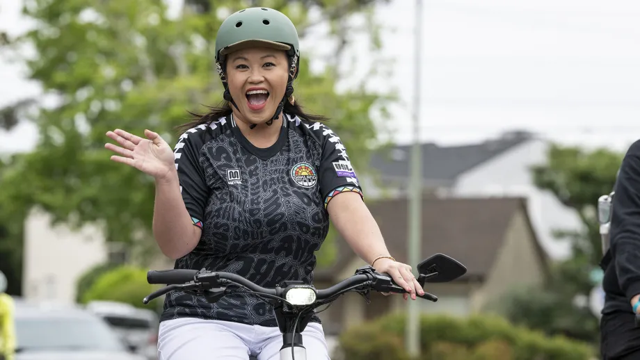 Oakland Mayor Sheng Thao on Bike to Work Day.