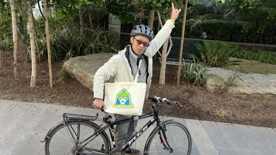 An excited Bike to Work Day participant.
