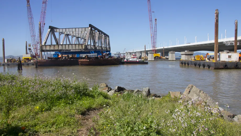 Truss being moved on a barge