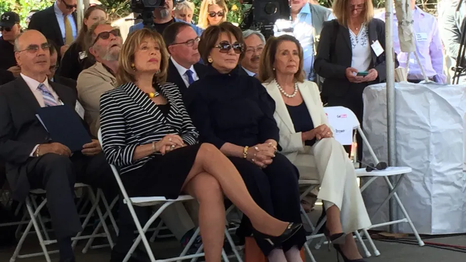Congresswoman Jackie Speier, Congresswoman Anna Eshoo and House Minority Leader, Congresswoman Nancy Pelosi listening to speakers