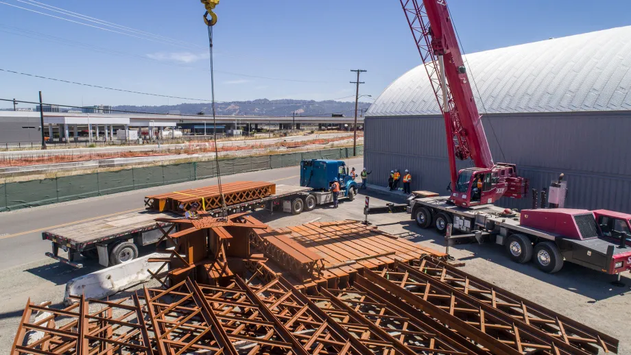 aerial view of steel beams