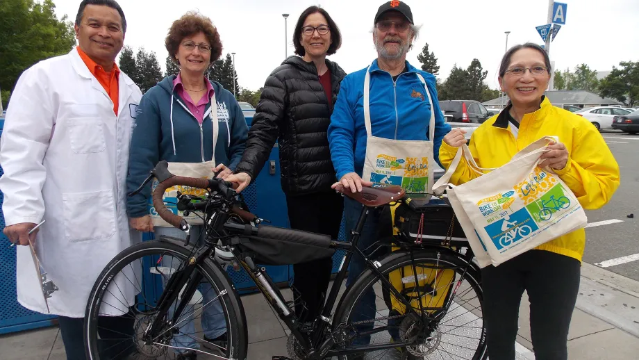 MTC Commissioner and Union City Mayor Carol Dutra-Vernaci greeted Bike to Work Day participants at the Energizer Station outside Union City’s BART station