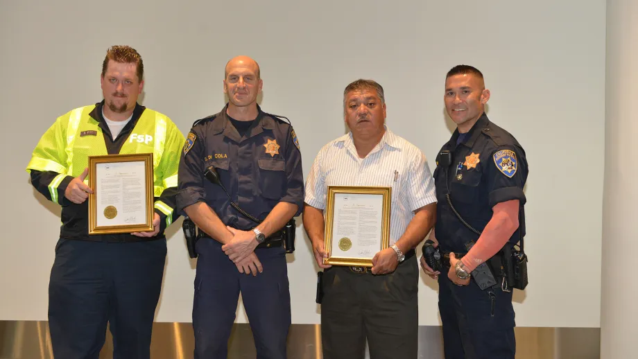 Darryl Poe and Moises Reyes with CHP officers