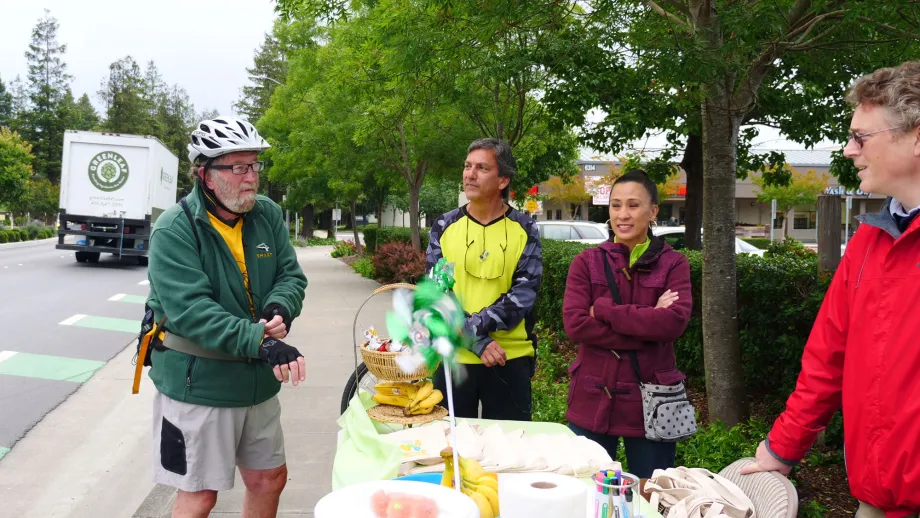 MTC Chair and Rohnert Park Mayor Jake Mackenzie gets an early start on Bike to Work Day with a ride from his home to an Energizer Station near Sonoma State University