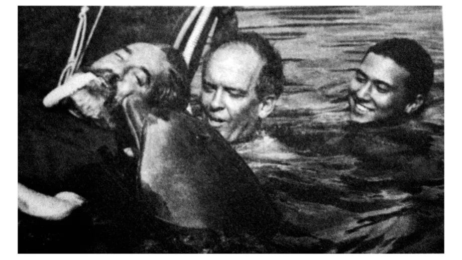 …and his delight in adventure: swimming with dolphins in Florida. After receiving a MacArthur “genius” award, he visited another awardee, a naturalist who was studying the lives of dolphins.