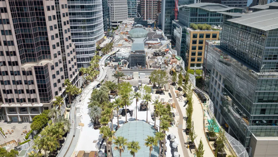 aerial view of Transbay Transit Center rooftop garden