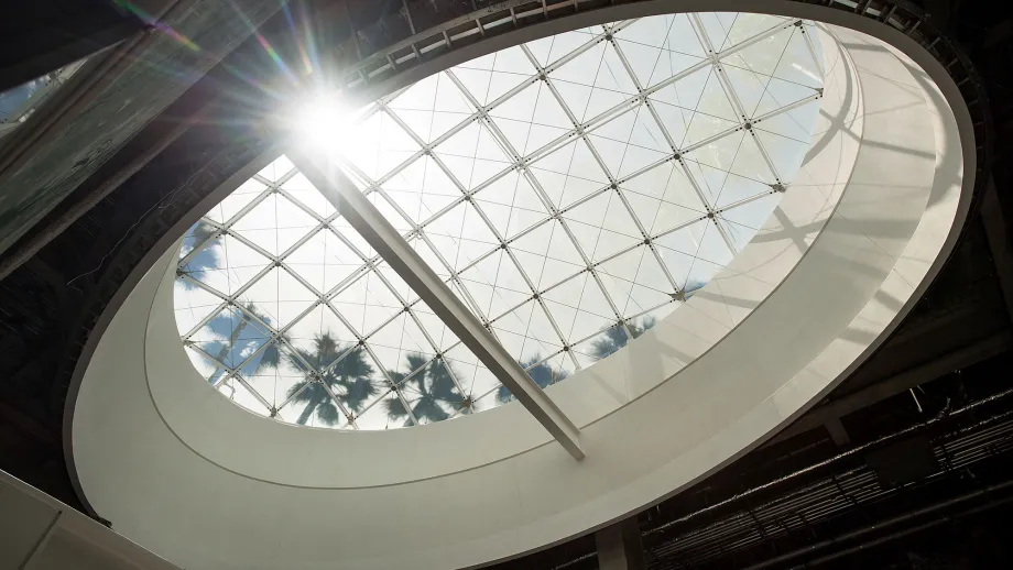 view from underneath structure looking through domed window