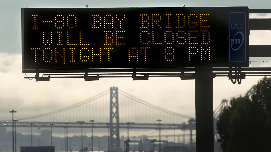 During the five-day Bay Bridge closure leading up to the Labor Day grand opening of the new East Span, construction crews worked 24/7 to add the finishing touches. 