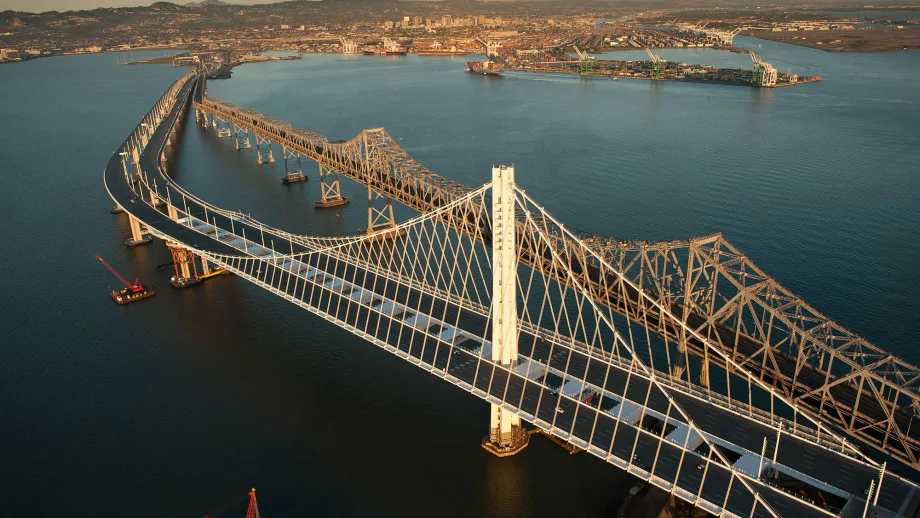 During the five-day Bay Bridge closure leading up to the Labor Day grand opening of the new East Span, construction crews worked 24/7 to add the finishing touches. 