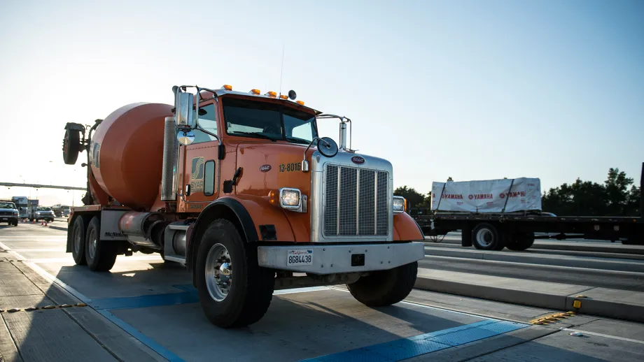 A truck undergoes a mandatory weigh-in on one of the five new weigh-in-motion scales.