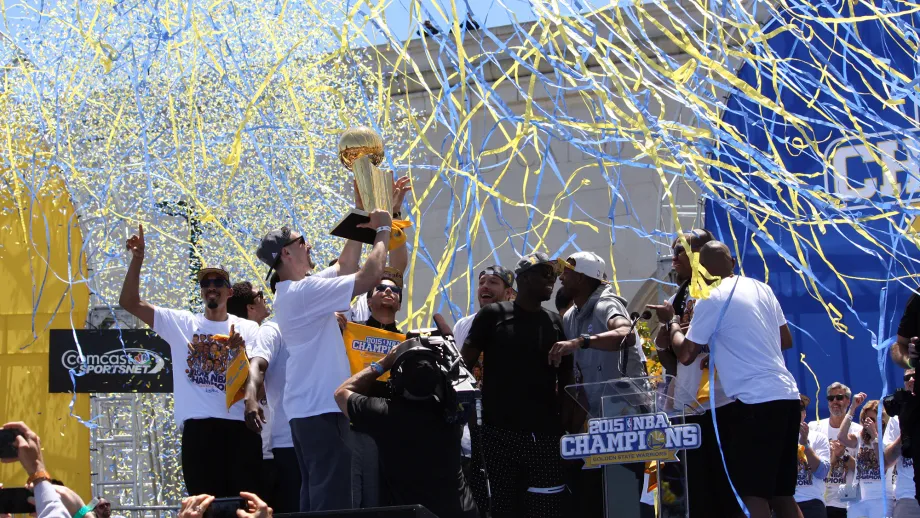 The event culminated with an explosion of yellow and blue streamers and confetti.