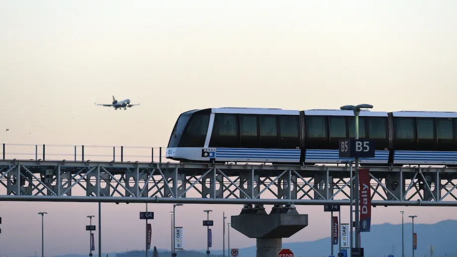 The Oakland International Airport BART train from Coliseum Station to Oakland International Airport 