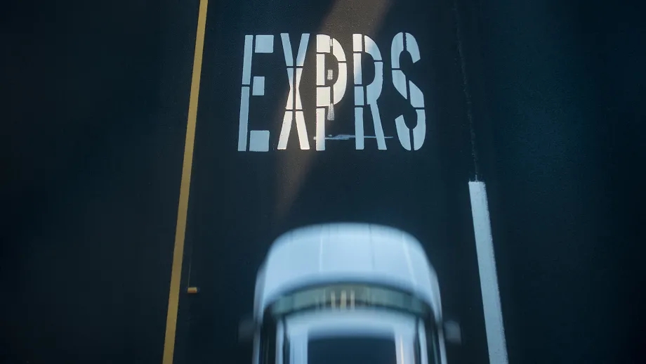 Overhead view of a vehicle driving in an Express Lane.