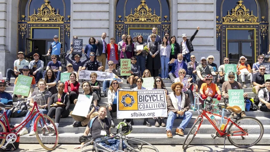 Bike to Work Day rally on the steps of San Francisco City Hall.