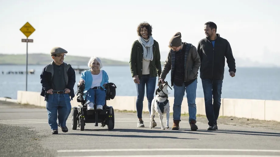 A group of adults enjoying the Bay Trail together.