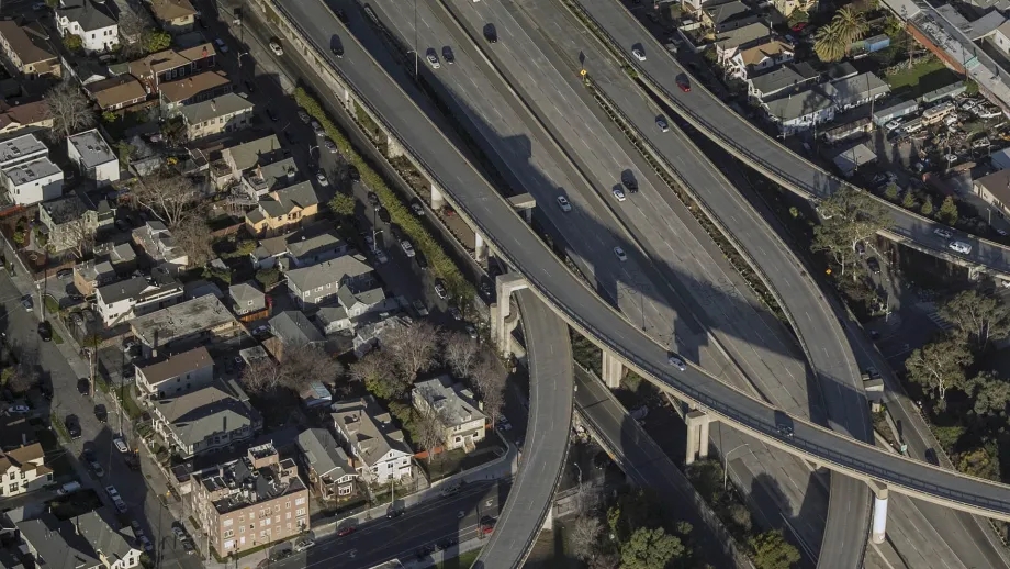 Homes next to a major freeway in Alameda county.