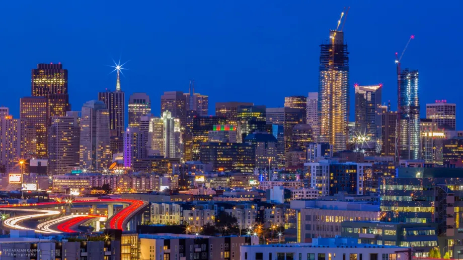 San Francisco skyline at night, as viewed from Potrero Hill