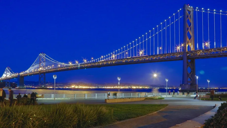 The Bay Bridge West Span and Bay Lights at night