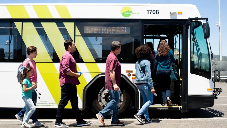 Passengers boarding a Marin Transit bus.
