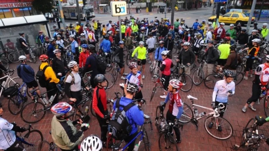 bikers gather around talking