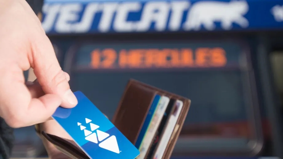 A rider at the Hercules Transit Center gets ready to board a bus operated by WestCAT, one of four Bay Area transit agencies that joined the Clipper program on November 1. 