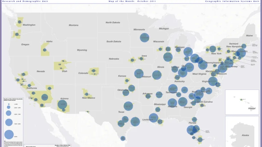 map of Zero-Vehicle Households Without Access To Transit